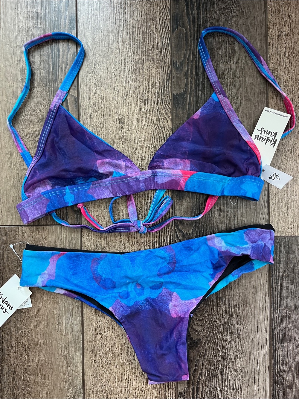 NWT Kulani Kinis Triangle Bikini -Blue & Purple Ombré Butterfly Print size Small